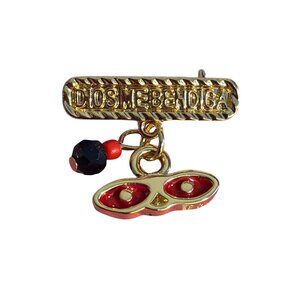 Gold-Tone Dios Me Bendiga Pin With Red Black Charms Religious Jewelry .75" NWOT